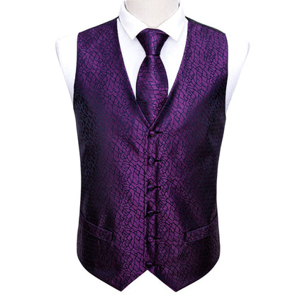 Purple Black Plaid Jacquard Silk Vest Set vest set    - Sophisticated Gentlemen