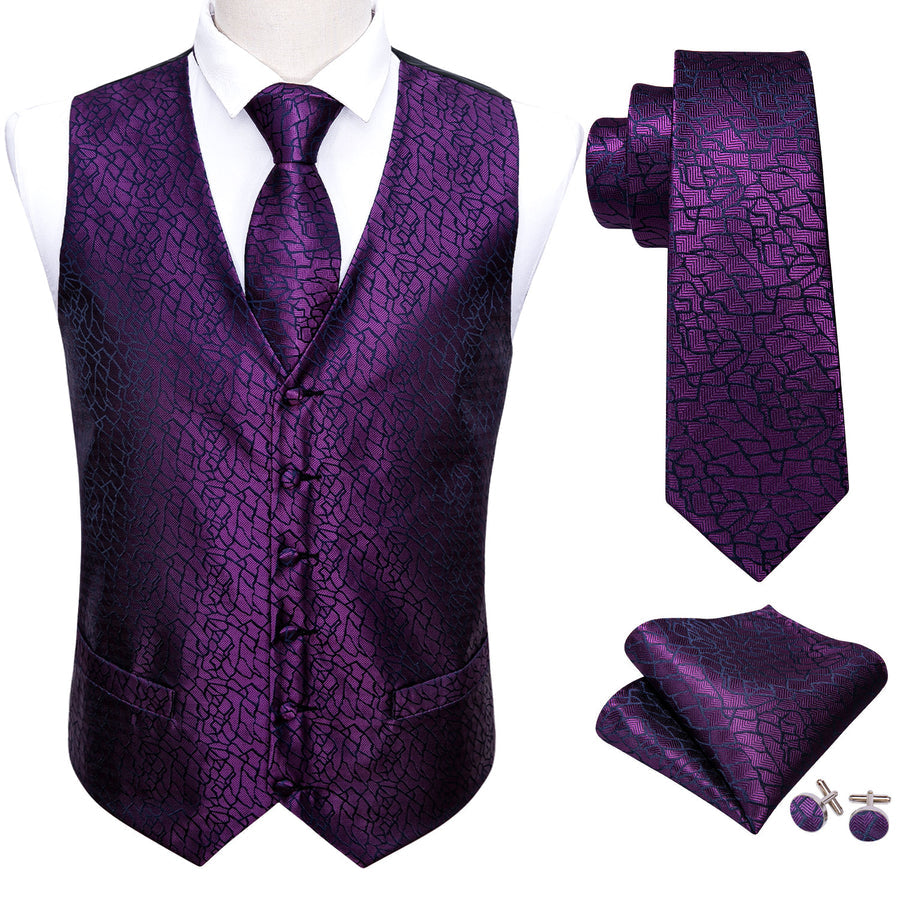Purple Black Plaid Jacquard Silk Vest Set vest set    - Sophisticated Gentlemen