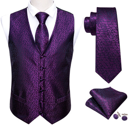 Purple Black Plaid Jacquard Silk Vest Set vest set    - Sophisticated Gentlemen