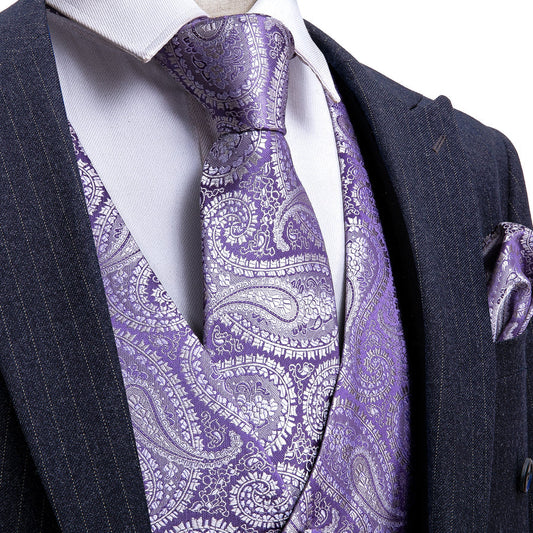 Baby Purple Paisley Silk Vest Set vest set S (Chest 40")   - Sophisticated Gentlemen