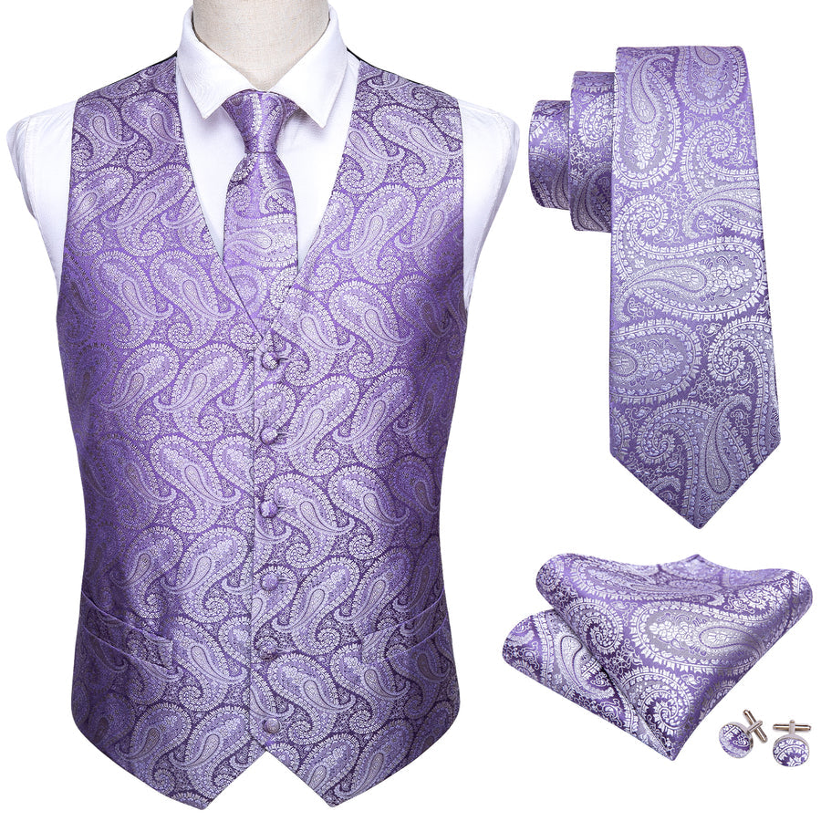 Baby Purple Paisley Silk Vest Set vest set    - Sophisticated Gentlemen