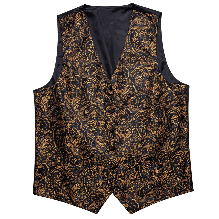 New Black Golden Paisley Silk Vest Set vest set    - Sophisticated Gentlemen
