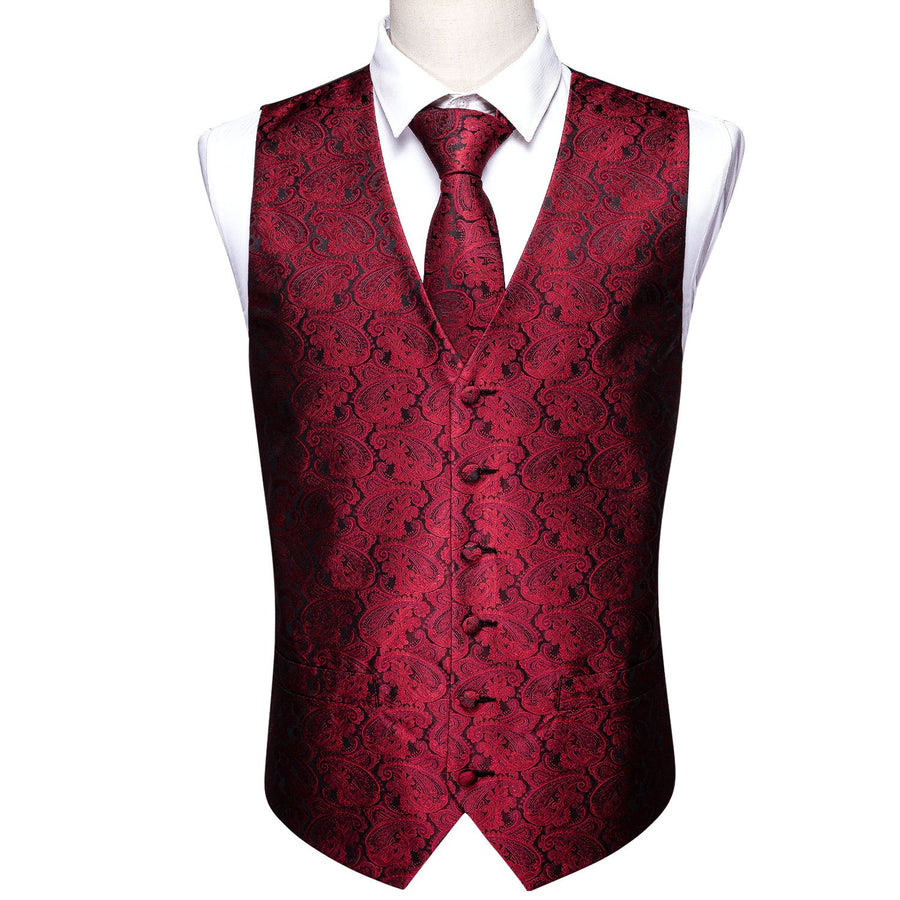 Red Black Paisley Silk Vest Set vest set    - Sophisticated Gentlemen