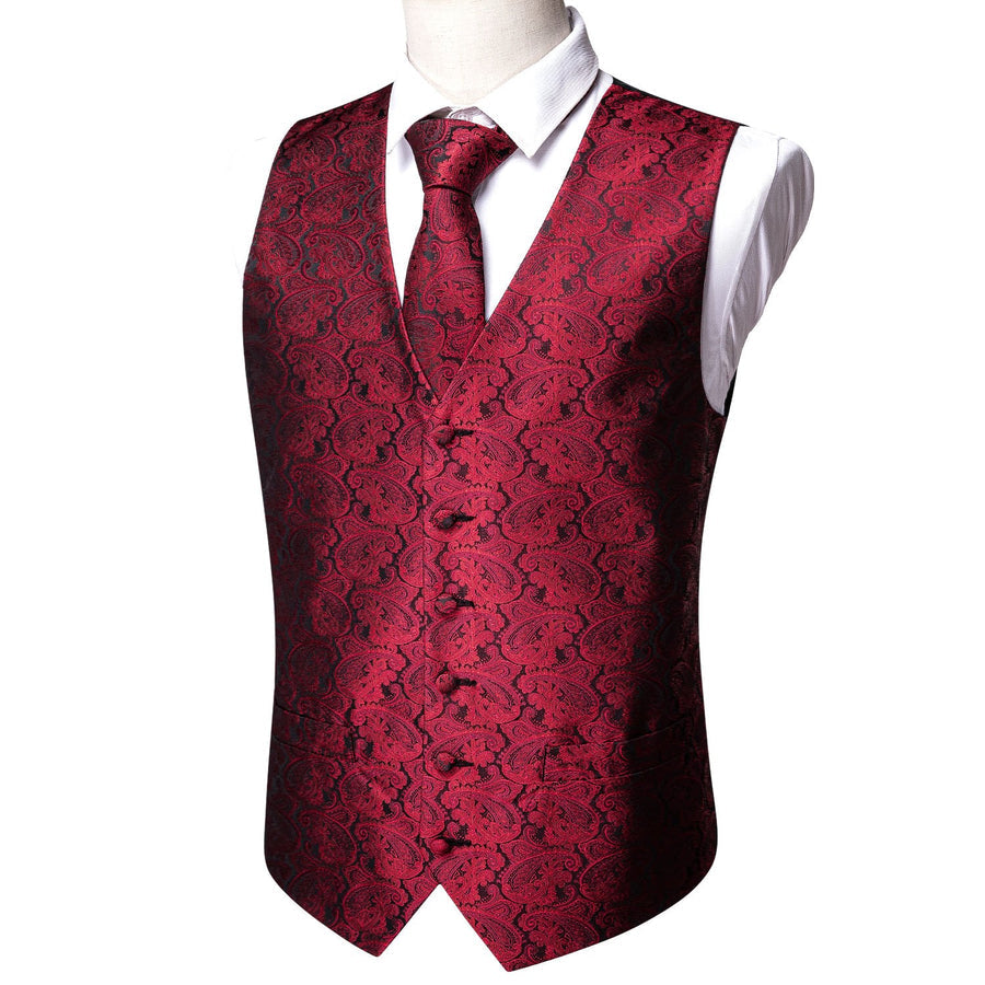 Red Black Paisley Silk Vest Set vest set    - Sophisticated Gentlemen