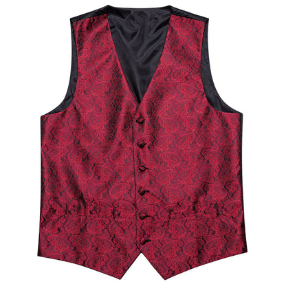 Red Black Paisley Silk Vest Set vest set    - Sophisticated Gentlemen