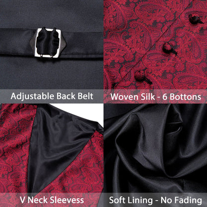 Red Black Paisley Silk Vest Set vest set    - Sophisticated Gentlemen