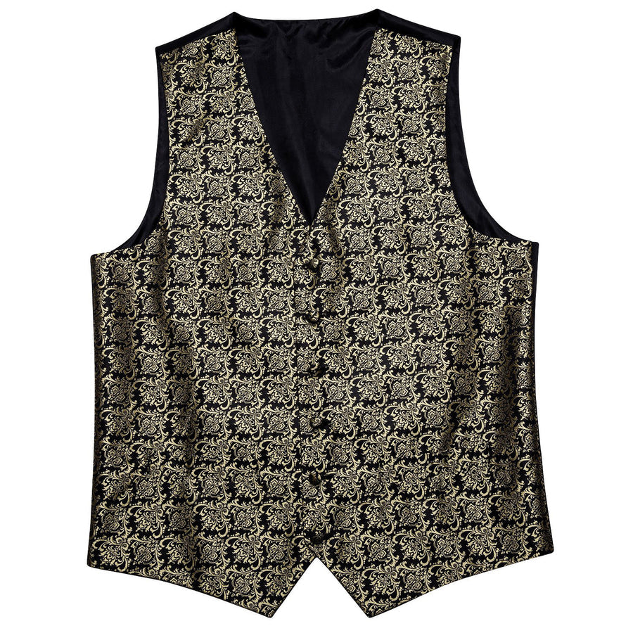 Black Metallic Novelty Silk Vest Set vest set    - Sophisticated Gentlemen