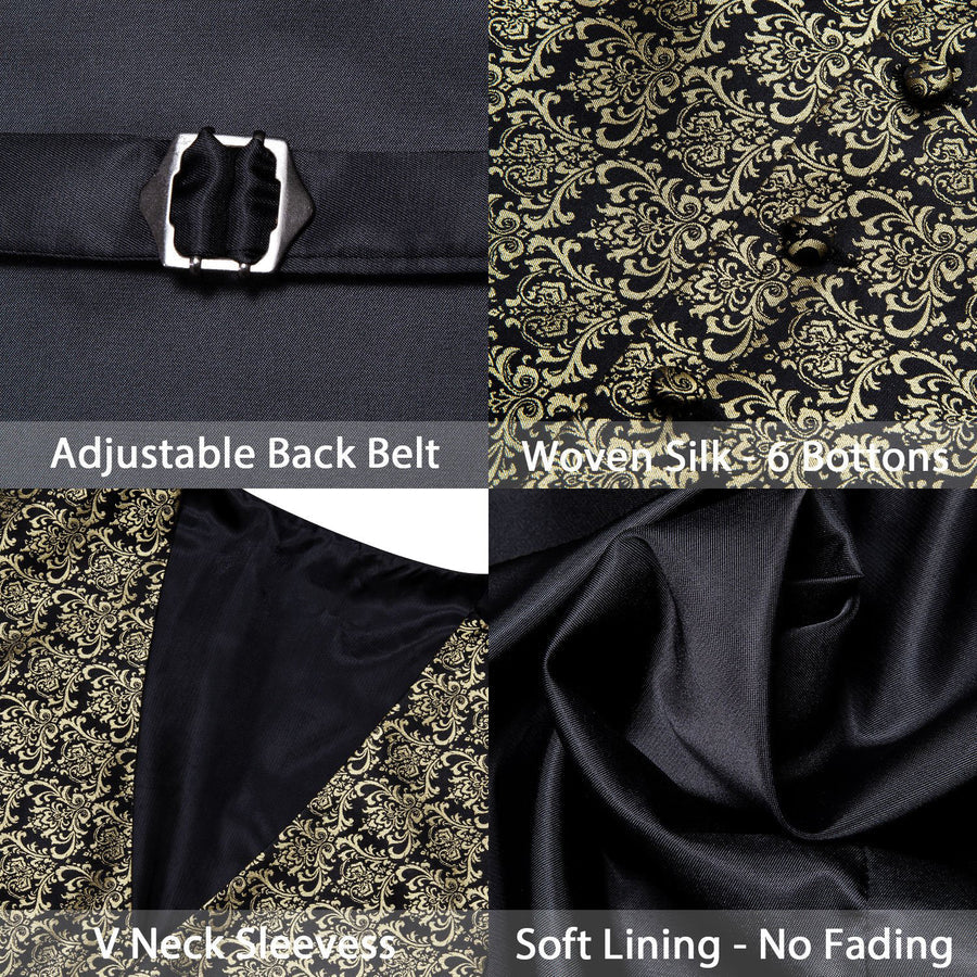 Black Metallic Novelty Silk Vest Set vest set    - Sophisticated Gentlemen