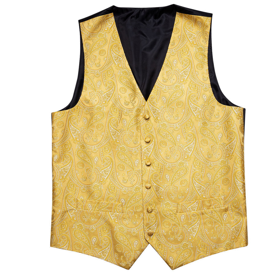 New Golden Yellow Paisley Silk Vest Set vest set    - Sophisticated Gentlemen