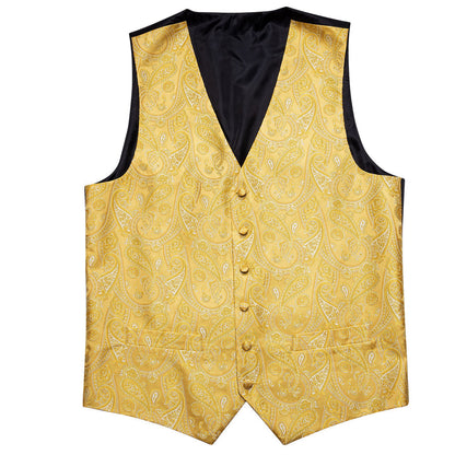 New Golden Yellow Paisley Silk Vest Set vest set    - Sophisticated Gentlemen