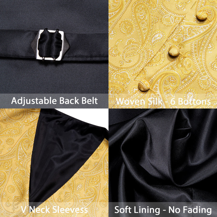 New Golden Yellow Paisley Silk Vest Set vest set    - Sophisticated Gentlemen
