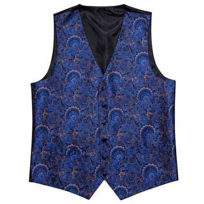 Shining Blue Floral Silk Vest Set vest set    - Sophisticated Gentlemen