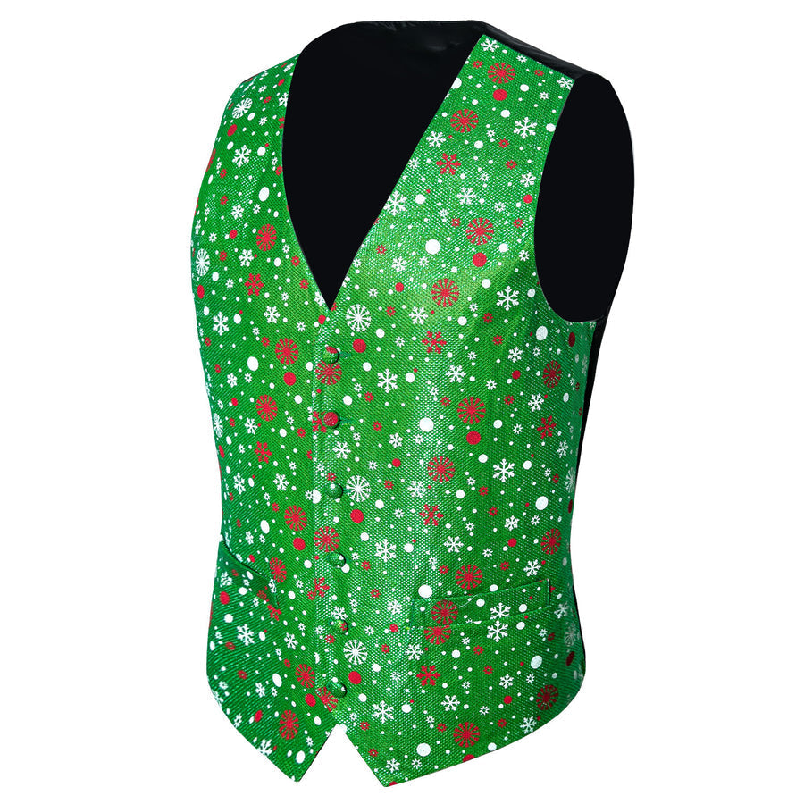 Christmas Green Snow Novelty Silk Men's Bowtie Vest Set vest set    - Sophisticated Gentlemen