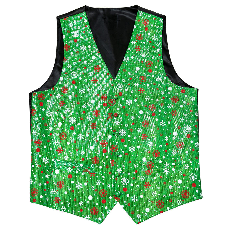 Christmas Green Snow Novelty Silk Men's Bowtie Vest Set vest set    - Sophisticated Gentlemen