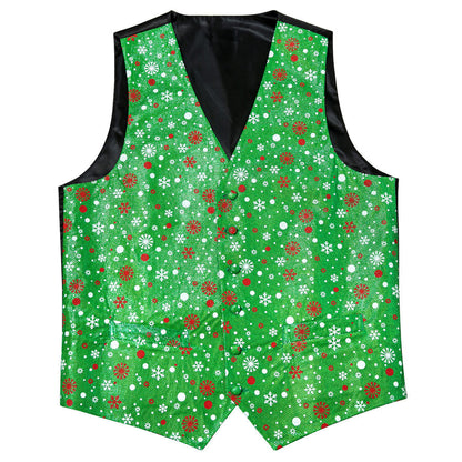 Christmas Green Snow Novelty Silk Men's Bowtie Vest Set vest set    - Sophisticated Gentlemen