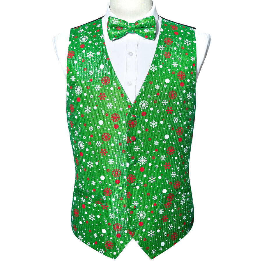 Christmas Green Snow Novelty Silk Men's Bowtie Vest Set vest set    - Sophisticated Gentlemen