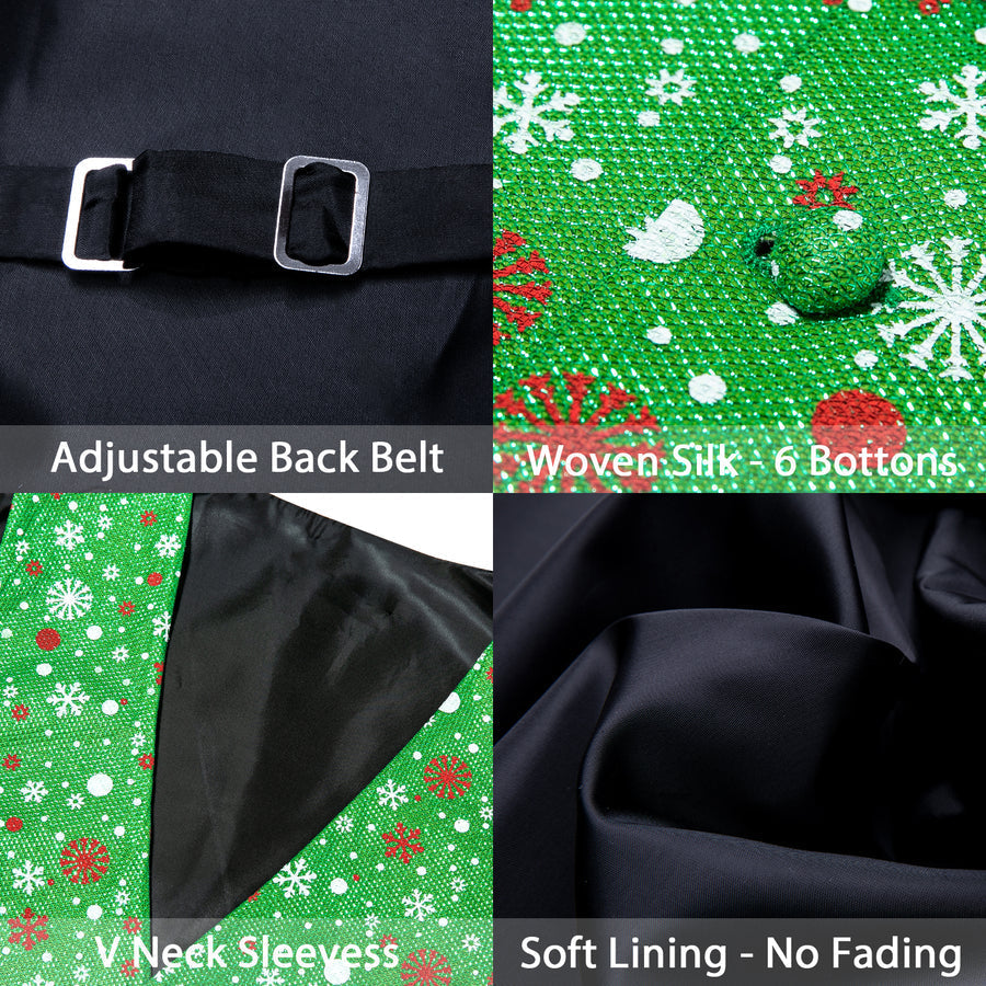 Christmas Green Snow Novelty Silk Men's Bowtie Vest Set vest set    - Sophisticated Gentlemen