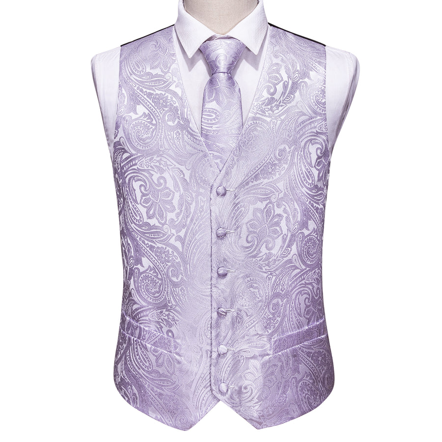 Light Purple Paisley Silk Vest Set vest set    - Sophisticated Gentlemen