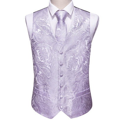 Light Purple Paisley Silk Vest Set vest set    - Sophisticated Gentlemen