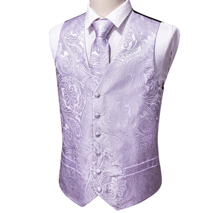 Light Purple Paisley Silk Vest Set vest set    - Sophisticated Gentlemen