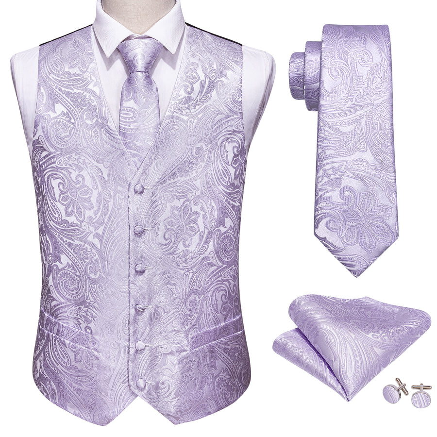 Light Purple Paisley Silk Vest Set vest set    - Sophisticated Gentlemen