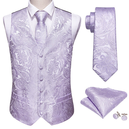 Light Purple Paisley Silk Vest Set vest set    - Sophisticated Gentlemen