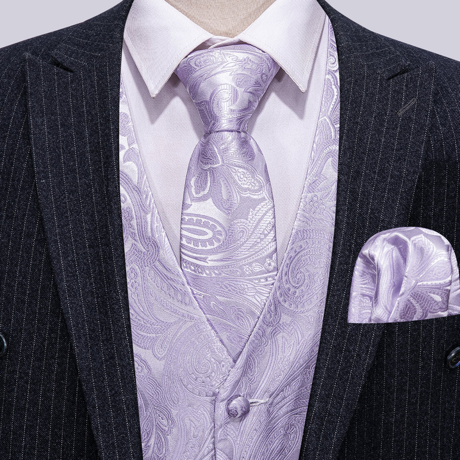 Light Purple Paisley Silk Vest Set vest set    - Sophisticated Gentlemen