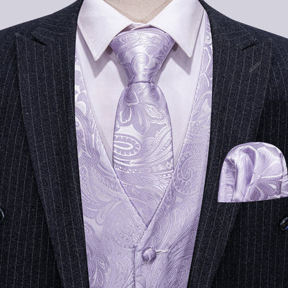 Light Purple Paisley Silk Vest Set vest set    - Sophisticated Gentlemen