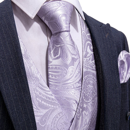 Light Purple Paisley Silk Vest Set vest set S (Chest 40")   - Sophisticated Gentlemen
