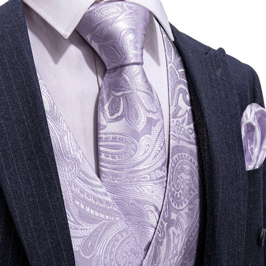 Light Purple Paisley Silk Vest Set vest set S (Chest 40")   - Sophisticated Gentlemen
