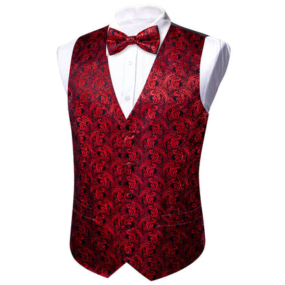 New Shining Red Paisley Silk Vest Set vest set    - Sophisticated Gentlemen