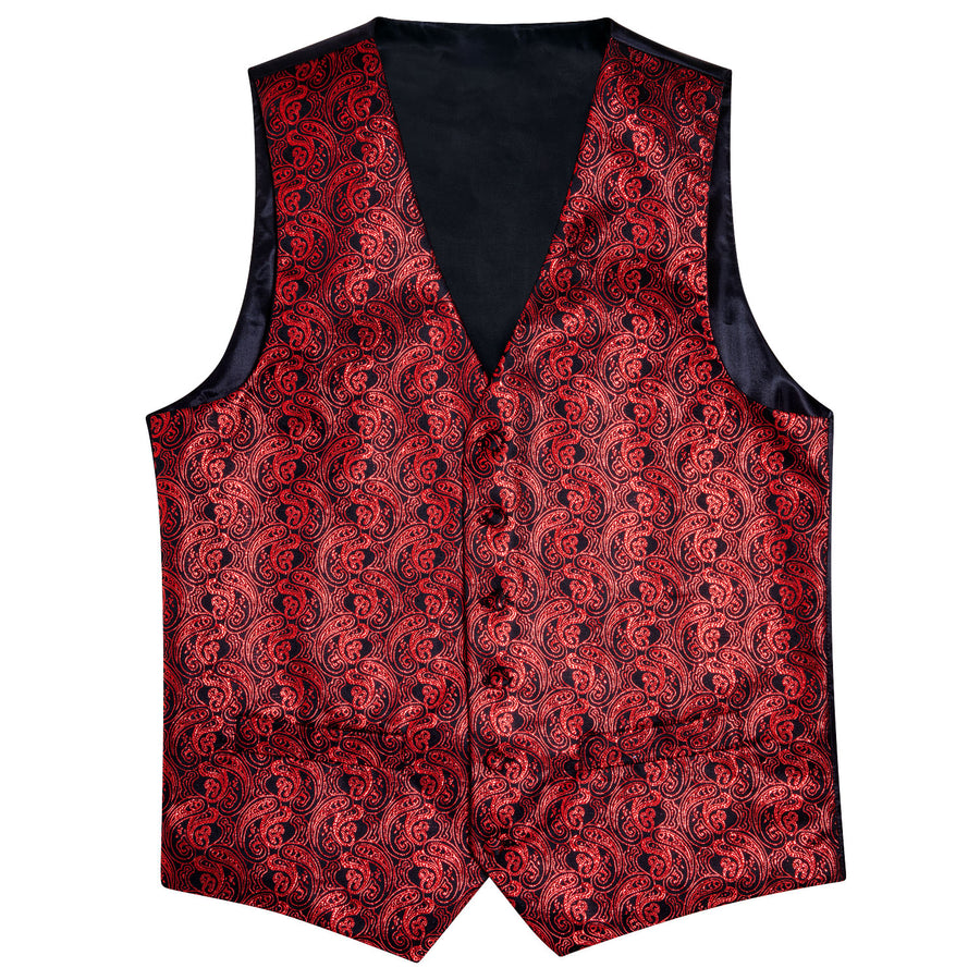 New Shining Red Paisley Silk Vest Set vest set    - Sophisticated Gentlemen