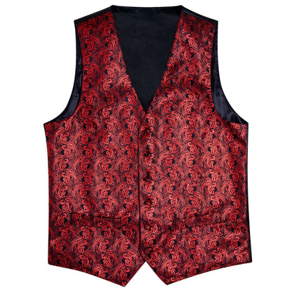 New Shining Red Paisley Silk Vest Set vest set    - Sophisticated Gentlemen