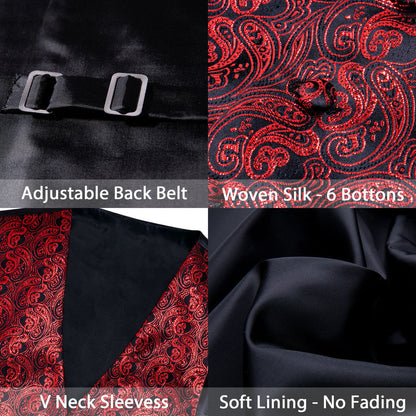 New Shining Red Paisley Silk Vest Set vest set    - Sophisticated Gentlemen