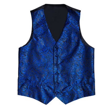 Navy Blue Paisley Silk 4-Piece Vest Set vest set    - Sophisticated Gentlemen