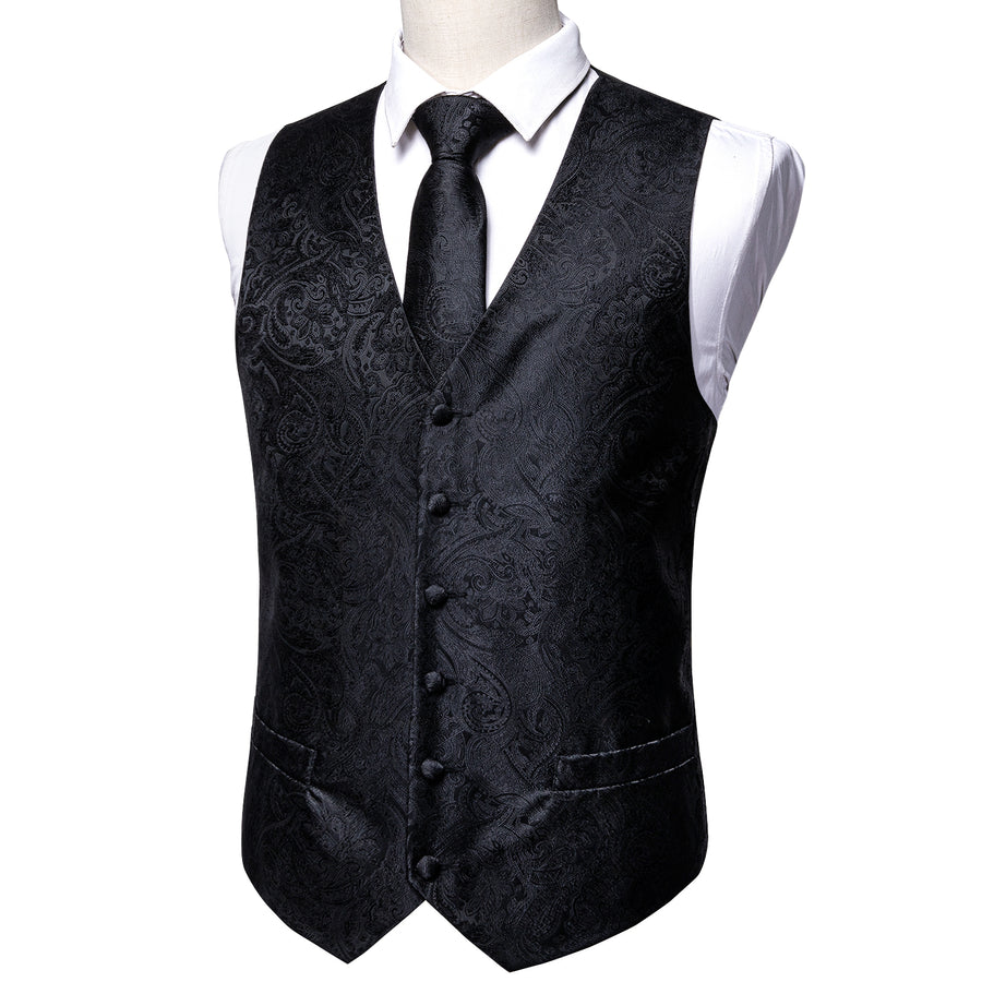 New Classic Black Paisley Vest Set vest set    - Sophisticated Gentlemen