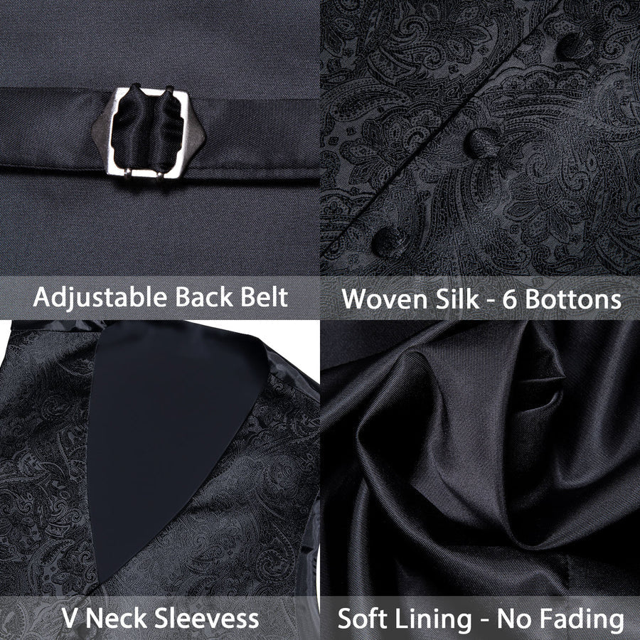New Classic Black Paisley Vest Set vest set    - Sophisticated Gentlemen