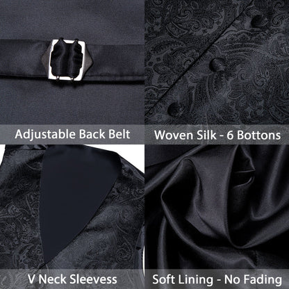 New Classic Black Paisley Vest Set vest set    - Sophisticated Gentlemen