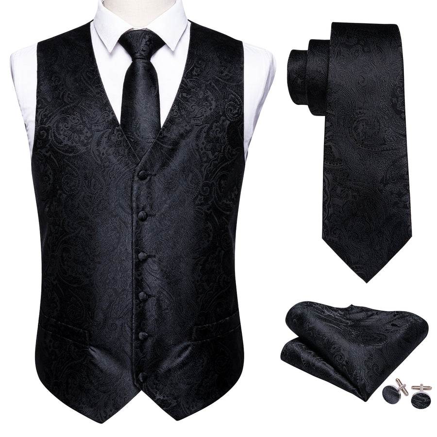 New Classic Black Paisley Vest Set vest set    - Sophisticated Gentlemen