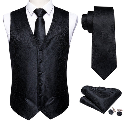 New Classic Black Paisley Vest Set vest set    - Sophisticated Gentlemen