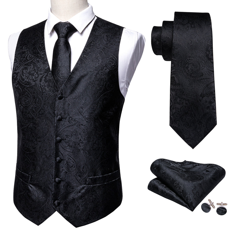 New Classic Black Paisley Vest Set vest set    - Sophisticated Gentlemen