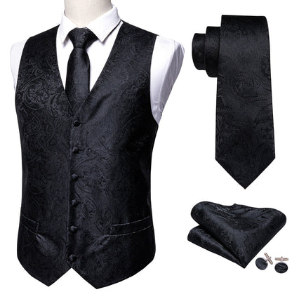 New Classic Black Paisley Vest Set vest set    - Sophisticated Gentlemen