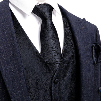 New Classic Black Paisley Vest Set vest set S (Chest 40")   - Sophisticated Gentlemen