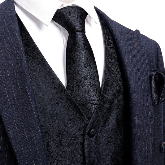 New Classic Black Paisley Vest Set vest set S (Chest 40")   - Sophisticated Gentlemen