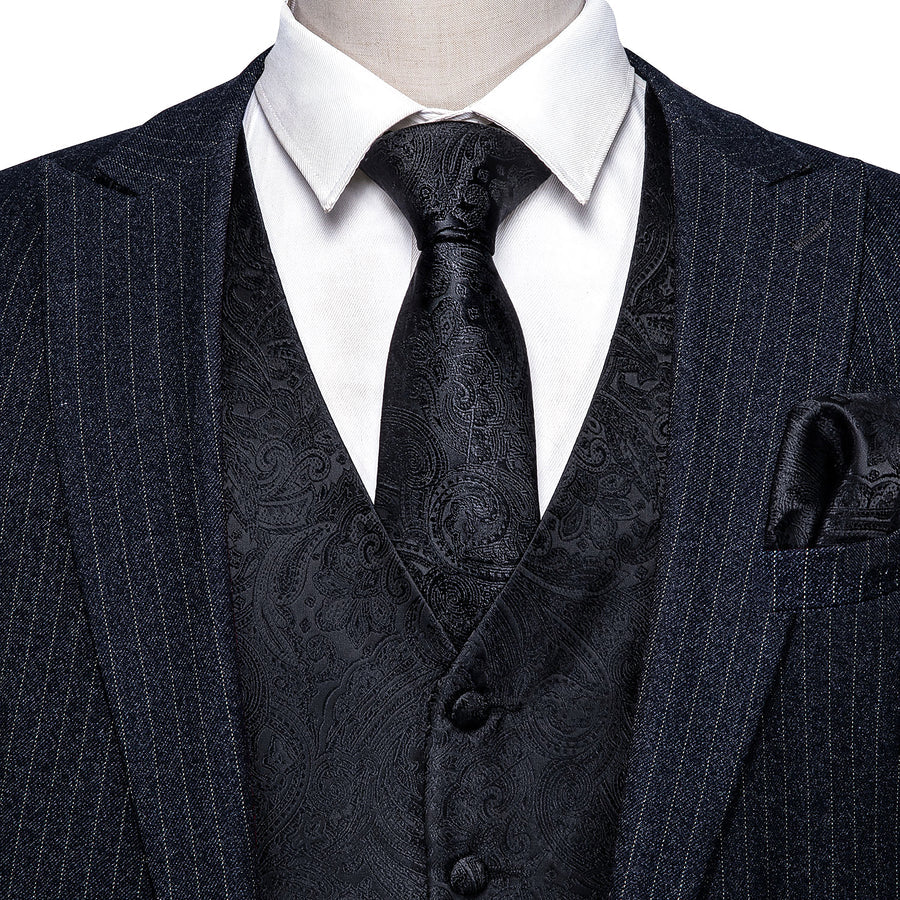 New Classic Black Paisley Vest Set vest set    - Sophisticated Gentlemen
