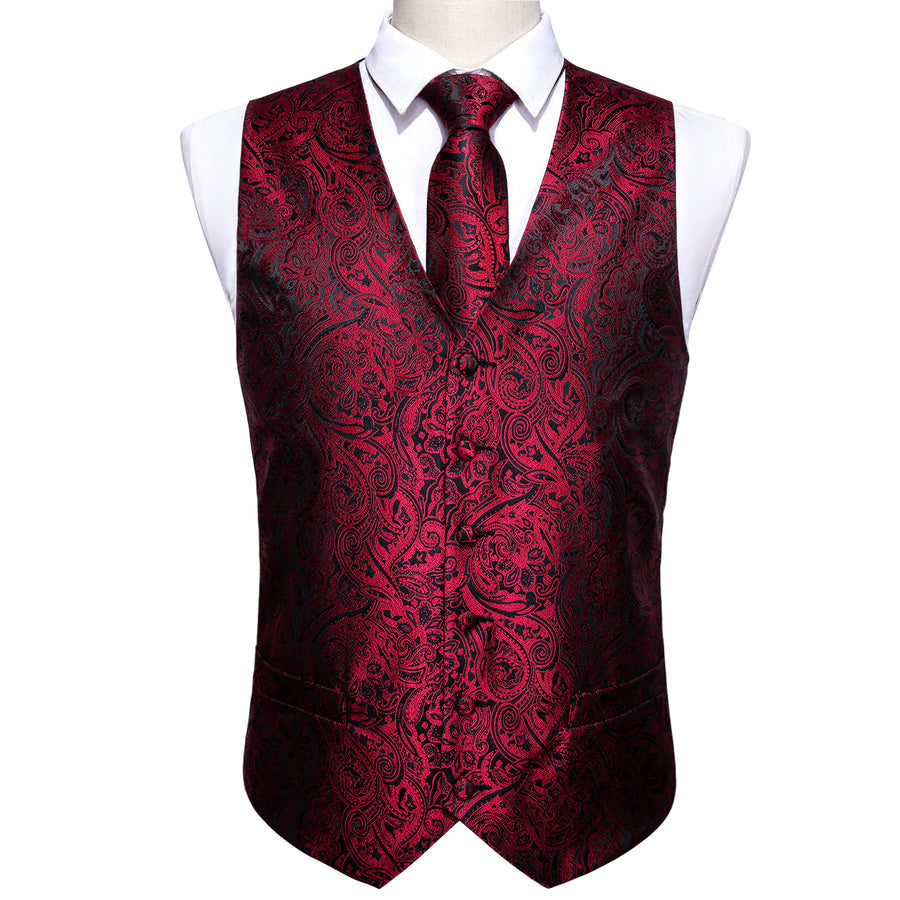 Red and Black Paisley Vest Set vest set    - Sophisticated Gentlemen
