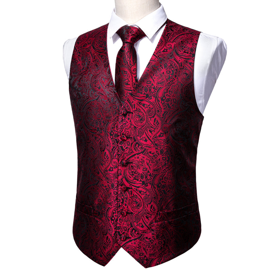 Red and Black Paisley Vest Set vest set    - Sophisticated Gentlemen