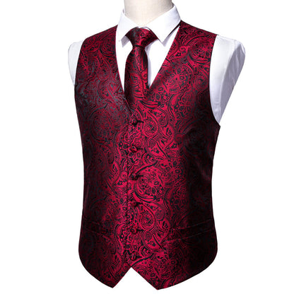Red and Black Paisley Vest Set vest set    - Sophisticated Gentlemen