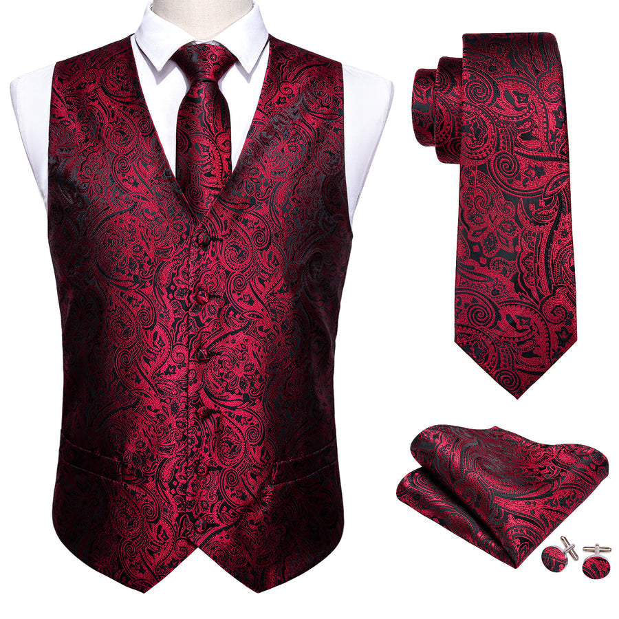 Red and Black Paisley Vest Set vest set    - Sophisticated Gentlemen