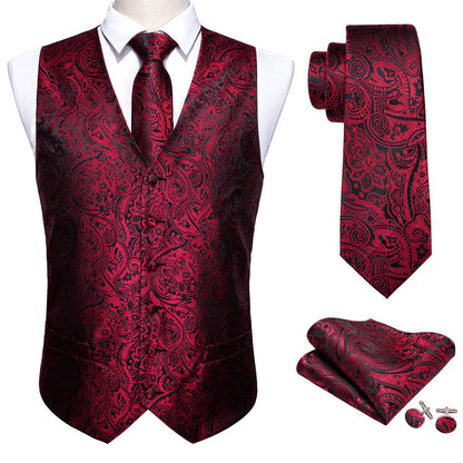 Red and Black Paisley Vest Set vest set    - Sophisticated Gentlemen